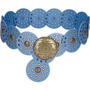 Western Leather Belts for Women Boho Waist Belt Cowgirl Disc Belts for Dress (Blue)