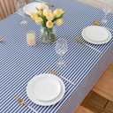 LIBERECOO 60" Round Vinyl Tablecloth with Flannel Backing, Blue Stripe Waterproof Overlocked Tablecloths Picnic Table Cover Plastic Table Cloth for Indoor & Outdoor