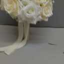 Wedding Bouquets for Bride - Realistic Silk Flowers Artificial Roses, 9 Inch Bridesmaid Bouquet for Ceremony, Church, Anniversary, and Home Decoration (White & Champagne)