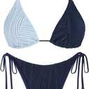 ZAFUL Bikini Sets for Women Halter Two Piece Swimsuit Ribbed High Cut Tie Side Thong Bathing Suit Sexy Padded Swimwear (Small, Navy Blue)