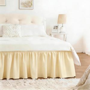 RIMELA Cream Yellow Bed Skirt King Size 15 Inch Drop, Elastic Bed Skirting for Bed Base and Frame, Bedding Dust Ruffle Easy to Install, Lightweight Wrap Around Adjustable Bedskirt