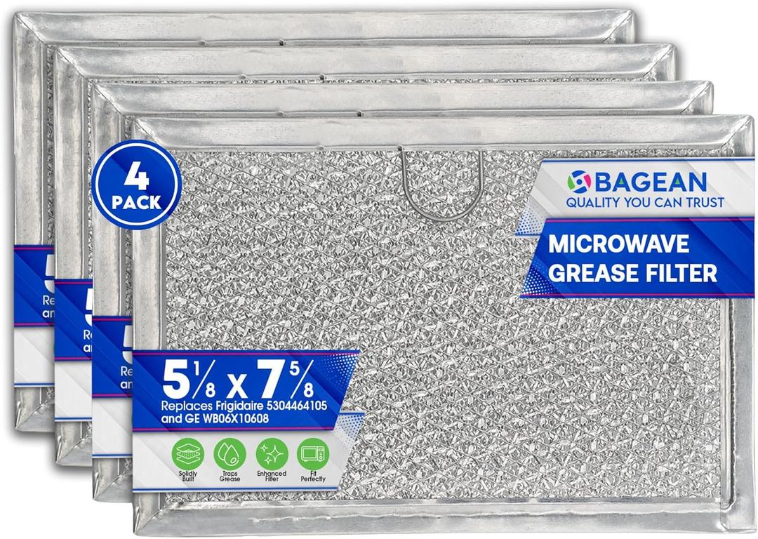 Microwave Filter Replacement 5.12 x 7.64 Fits Frigidaire 5304464105 WB06X10608 GE Microwave Filter - Aluminum Mesh Screen Grease Filter - Filters Air Entering Over the Range Oven Vent Fan (4-Pack)