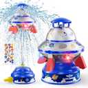 JOI MEW UFO Water Sprinkler for Kids, Water Rocket Toy Outdoor Summer Play W/Light & Spin, Adjustable Height Water Launcher, DIY Space Sticker, Backyard Lawn Gift for Girls Boys 3-12 Year Old Blue