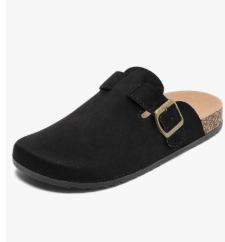 Suede Clogs Men & Women Unisex Leather Mules Soft Cork Footbed Adjustable Buckle Slip Sandals Potato Shoes with Arch Support (11)