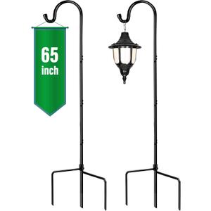 GOFORWILD Shepherds Hooks 2 Pack Black, 65 inches Tall, Adjustable Garden Hook for Outdoor, Hanging Plant, Solar Lights, Lanterns, Bird Feeders, Garden Stake and Wedding Decor, 7015