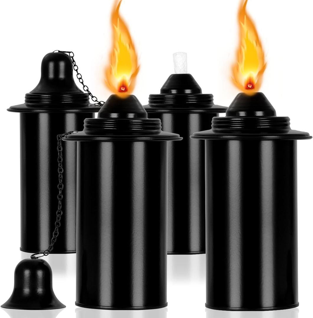 16oz Torch Replacement Canisters,Torch Refillable Canisters Bamboo Torch Fuel Can, Citronella Tabletop Torches Canister Outdoor for Patio Garden Decor, Black, 4 Pack