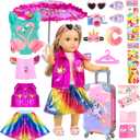 WONDOLL 18-inch-Doll-Clothes and Travel Suitcase Play Set Accessories - Including Luggage, 2 Sets of Doll-Clothes and Shoes, Umbrella Sunglasses Camera Travel Pillow Blindfold Passport Tickets