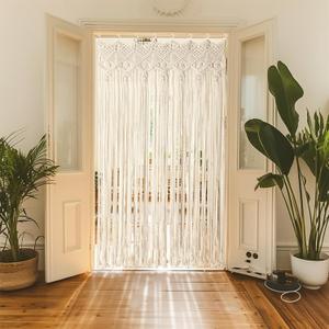Boho Macrame Curtain for Window Doorway Handmade Large Long Macrame Wall Hanging for Living Room Bedroom Bohemian Home Wedding Backdrop Decor, 1 Panel 79" L x 35" W, Unbleached 