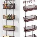 HapiRm Over The Door Organizer - Hanging Door Organizer with 4 Metal Large Capacity Baskets and Adjustable Coat Hook for Bathroom Bedroom Kitchen Pantry Closet Cabinet (Brown)