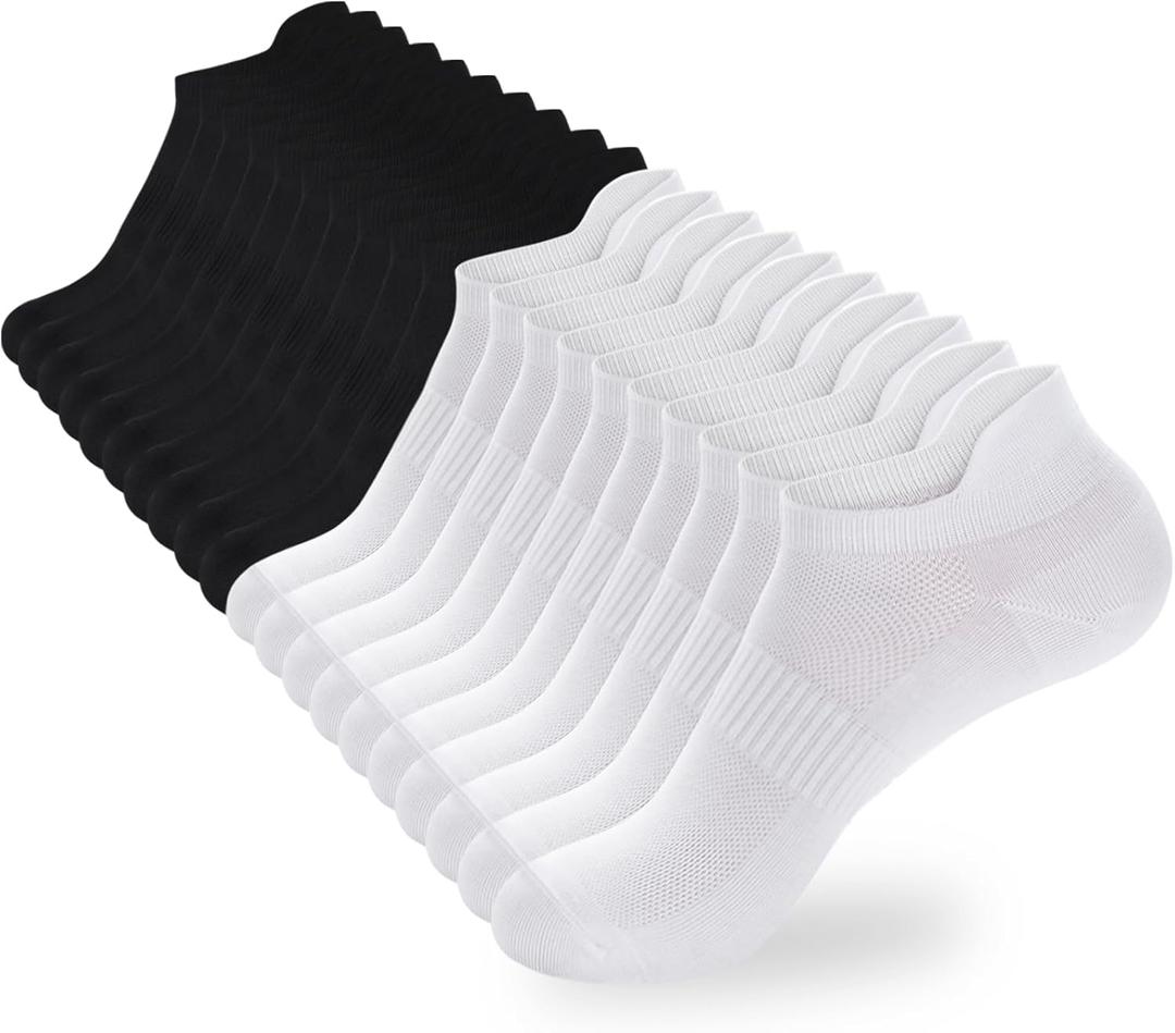 Ankle Socks Women's and Mens - 6/10 Pairs Low Cut Tab & No Show Athletics Running Socks (7-9, 10pairs White5+black5)