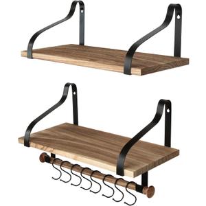 Gurfury Wooden Hanging Pot Rack with 8 Hooks - Farmhouse Style Wall Mount Multifunctional Cookware Organizer Rack Kitchen Storage for Pans Utensils (Natural)