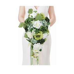 Serwalin 9.8 Inch Wedding Bouquets for Bride Bridesmaid, Spring Green Rose Bridal Bouquets for Bride, Wedding Flowers Bouquet Tossing Bouquet, Ceremony and Anniversary Decor