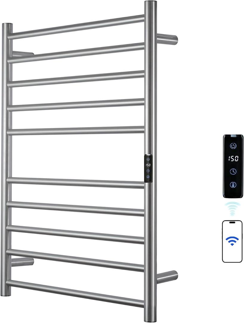 Electric Towel Rack with Voice Control for Alexa & Google Home,TUYA-Wall-Mounted Bathroom Heating Towel Warmer,Stainless Steel Material,31.5x20.08x4.41in,Plug-in,Brushed,10 Bars