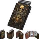 typecase Mens Wallet Card Holder: Pop Up Aluminum Case, Carbon Fiber Leather, Smart, RFID Blocking, Slim, Minimalist, Front Pocket - 9-14 Card Capacity | ID Window | Cash Slot (Skull)