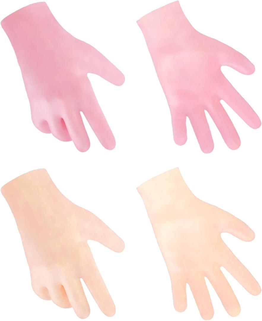 MoyRetty Silicone Moisturizing Gloves 2 Pairs, Flexible & Durable, Ideal for Dry Hands, Home Spa Experience - Pink & Beige
