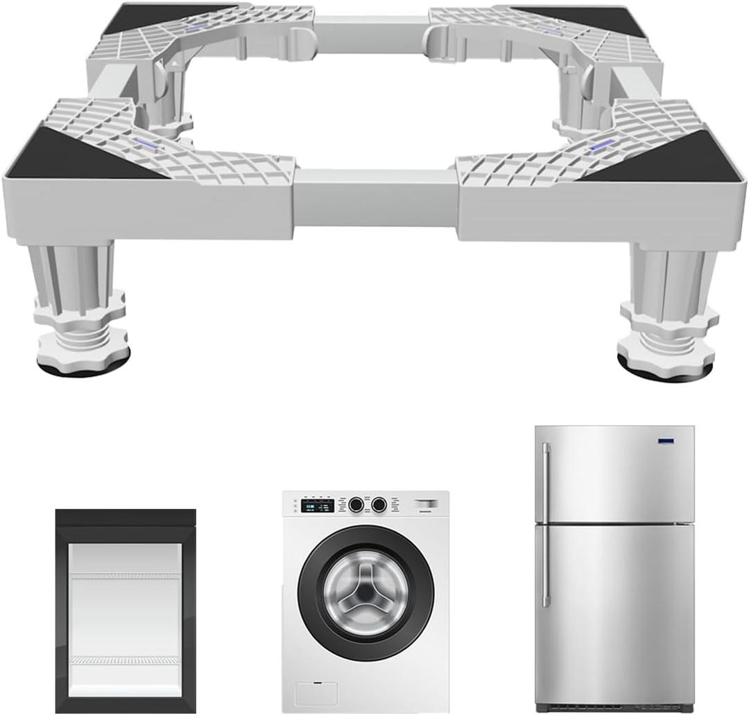 Mini Fridge Stand Adjustable Universal Base with 4 Strong Feet Washer Dryer Pedestal for Small Refrigerator, Portable Compact Washer or Dryer, White