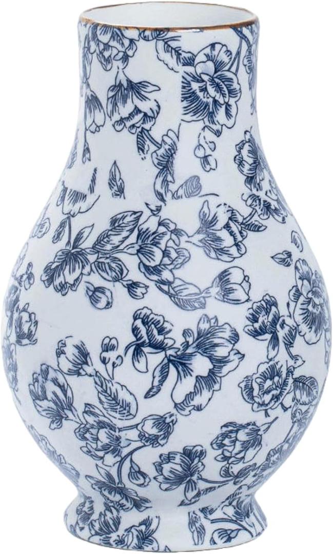 9in Blue and White Chinoiserie vase - Vintage Ceramic Flower vase with Antique Design, Perfect for centerpieces or Kitchen Accents.Chinoiserie Porcelain Decor