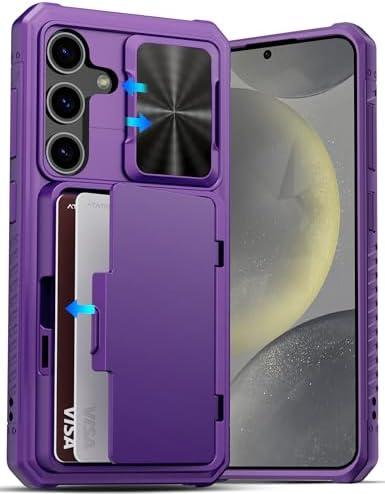 ATATOO for Samsung Galaxy S24 Wallet Case, Built-in Card Holder(Store 4-5 Cards) & Slide Camera Cover & Kickstand, Military Grade Protection, Shockproof Rugged Case for Galaxy S24 6.2", Dark Purple
