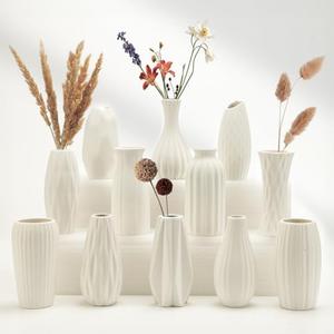 BEAHOT Ceramic Bud Vases Set of 12 - Matte Mini White Jars Bulk | Small White Ceramic Vases for Centerpieces, Wedding Floral Arrangements, DIY Crafts & Boho Table Decor (No Repeating Designs)