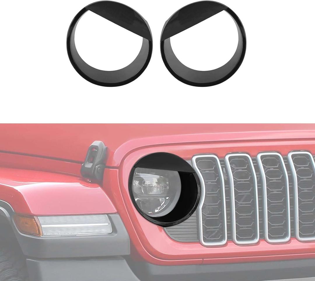 Hoolcar Angry Eye Headlight Cover Trim Fit for 2024 2025+ Jeep Wrangler JL &Unlimited 4XE Front Headlight Frame Trim Bezels Exterior Accessories, Black