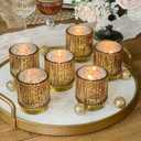 Gold Vintage Ribbed Glass Tealight Votive Candle Holders by Kate Aspen (Set of 6), Fall Decor, Boho Decor, Shelf Decoration | Perfect Hostess Gift or Home Decor (One Size)