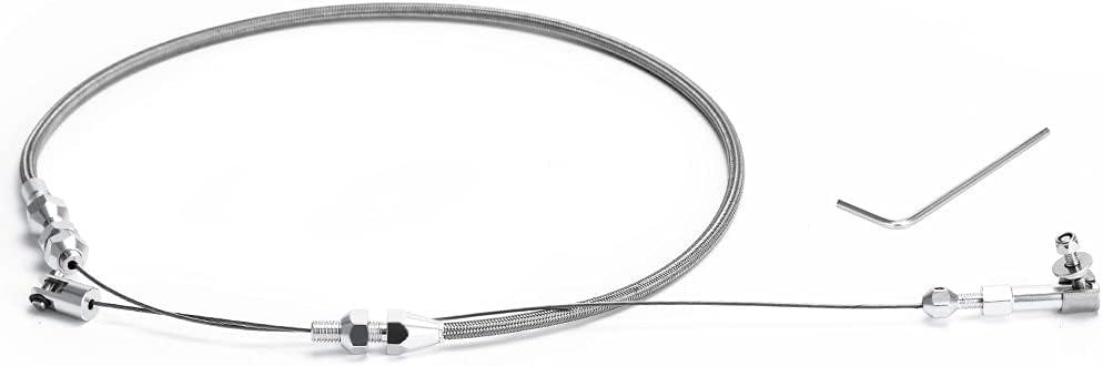 24" Univeral Throttle Cable Kit Stainless Steel Braided Adjustable Automotive Accelerator Cable Covering Locking Kit