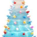 Lakumu 16.5" Table Top Christmas Tree, Hand Painted Resin Christmas Tree with Lights, Pre-lit Xmas Tree Decor Lighted Tabletop Decoration with Multicolored LED Bulbs, Ceramic-Like Finish, Blue