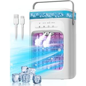 Portable Air Conditioner, Evaporative Mini Portable AC Unit with 3 Speeds & 2 Mist, 120 Oscillating, 7 Color Lights 2-4H Timer, Small Cooling Fan for Bedroom, Office, Home, Camping