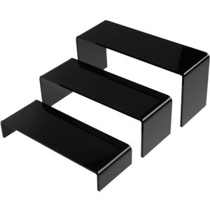 KOSKWKREO 3 PCS Black Acrylic Display Risers for Figures, Collectibles, Jewelry and Cosmetics, Tiered Stands for Party Table, Home Decor and Retail Use