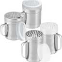 [2-pack] 10oz Seasonings Spice Shakers with Holes, [2-pack] 14oz Metal Parmesan Cheese Shakers with Large Holes - with Handle and Plastic Cap