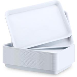 Ziliny 30 Pcs Serving Trays Plastic Serving Tray 12.6 x 9.1 x 1 White Platters Reusable Food Tray Party Trays Movie Night Snack Platters for Christmas Kitchen Cafeteria Veggie Cookies