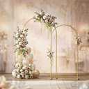 Gold Metal Wedding Arch Backdrop Stands Set of 2 (7.2FT & 6.6FT), Metal Square Balloon Arch Frame for Birthday Party, Ceremony, Baby Shower