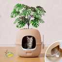 Hidden Cat Litter Box with Faux Plant & Scoop, Drawer Decorative Litter Box Enclosure with Odor Controlled Carbon Filter, Effortless Refilling, Scooping & Cleaning, Leak-Proof Design, Sandblasted, 19.7"(d) x 19.3"(H)