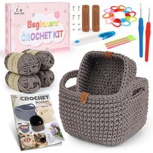 Aeelike 27PCS Crochet Basket Kit for Beginners (L&S), Crocheting Basket for Storage, Knitting Starter Set with Instruction, Complete Beginner Crochet Kit, Crocheting Gift for Home Decor