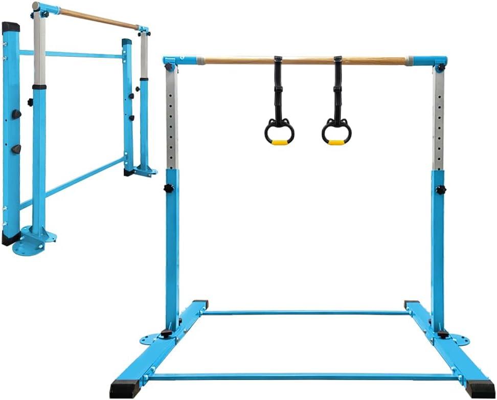 Gymnastics Bar for Kids Girls Ages 3-15 with Ring for Home Indoor Training Equipment- Steady Steel Construction, Anti-Slip, Easy to Assemble, 3' to 5' Adjustable Height