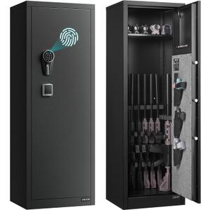 VEVOR 8-10 Gun Safe, Long Gun Cabinet for Rifles and Pistols, Quick Access Fireproof Rifle Safe with 3 Pistol Pockets and Adjustable Racks, Large Digital Cabinet with Fingerprint and Password Lock (16" x 18" x 52")