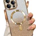 Misscase for iPhone 16 Pro Max Magnetic Glitter Case Compatible with MagSafe,Camera Lens Protector Full Protection Elegant Anti-Scratch Dust-Proof Net Case Cover for iPhone 16 Pro Max Gold