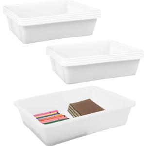 White Plastic Trays for Arts and Crafts,12 Pack Flat Storage Organizer Bin, Letter Size Paper Tray for Classroom, Stackable Montessori & DIY Project Tray for School Office, 13.7" L x 9.7" W x 3.1" H