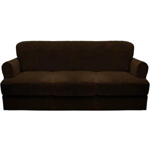 CUCRAF T Cushion Sofa Cover 4 Piece Slipcovers, Soft Thick Velvet Couch Cover for Living Room, Washable High Stretch Furniture Protector with 3 Cushion Slipcover, (Sofa, Brown)