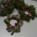 Scawim 12 Pcs Christmas Candle Rings Wreaths Bulk, Xmas Artificial Candle Rings with Pinecones Red Berries Candle Holder Table Centerpiece Decor for Home Kitchen Cabinet Windows Front Door