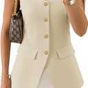 ZESICA Women's 2025 Summer Casual Sleeveless Suit Vest Square Neck Button Down Work Business Blazer Vests Waistcoat (Apricot, Small)