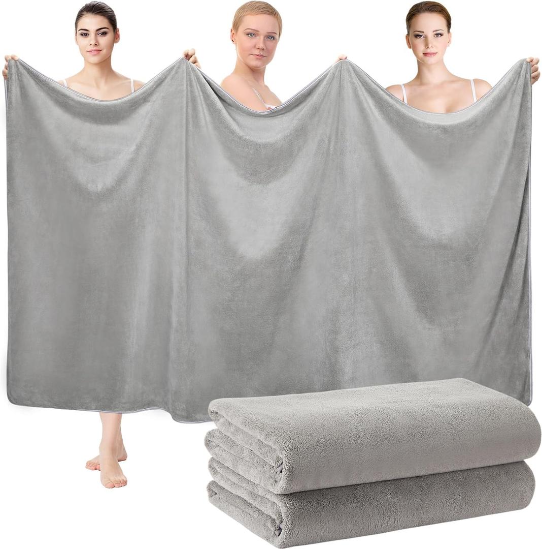 Mixweer 2 Pcs Oversized Bath Towels, 40 x 80 Inch Giant Microfiber Jumbo Bath Sheets Ultra Soft Bathroom Microfiber Quick Dry Absorbent Shower Towels for Spa Camping Beach (Light Grey)