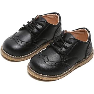 Toddler Boys Girls Dress Shoes Brown Black Leather Loafers Wedding Oxford Shoes Uniform School Flat Shoes 8 Toddler, Black