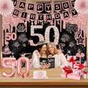 50th Birthday Decorations for Women, 32pcs 50th Birthday Party Decorations, Including Backdrop, Crown, Sash, banner, Hanging Swirl, Cake Topper, balloons, Paper Fans, Anniversary Card and paper fans