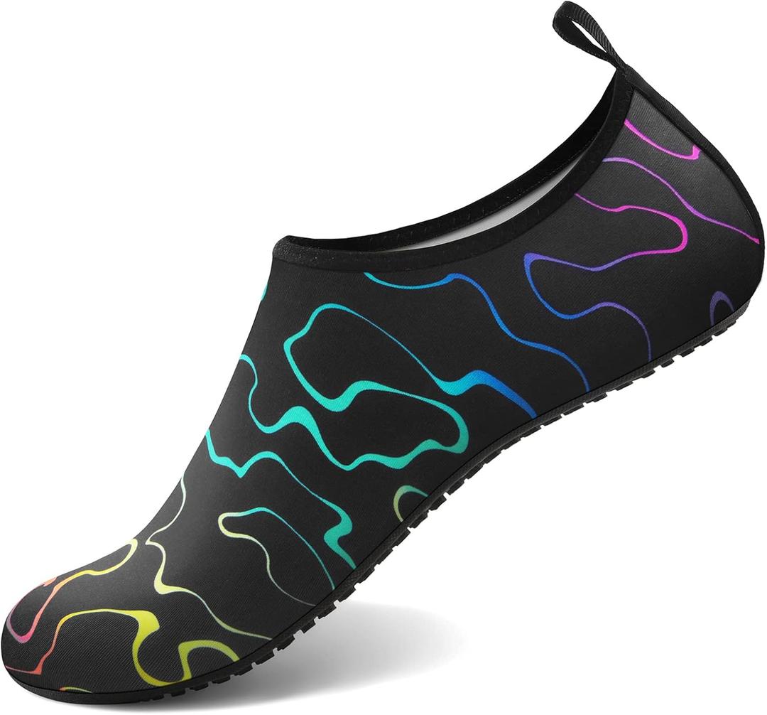 Water Socks for Women Men Adult Aqua Swim Shoes Beach River Pool Barefoot Yoga Exercise Wear Sport Accessories Quick-Dry Must Haves Size 11.5-12.5Women/ 10.5-11.5Men(N-Laser Stripe)