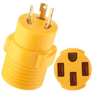 Kanayu 30 Amp to 50 Amp RV Generator Adapter Compatible with NEMA L5-30P to 14-50R, 30 Generator to 50 RV Trailer Campers, 3 Prong L5-30P Lock Male to 4 Prong 14-50R Female Adapter (Yellow)
