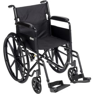 Drive Medical SSP118FA-SF Silver Sport 1 Folding Transport Wheelchair with Full Arms and Removable Swing-Away Footrest, Black