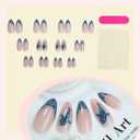 Summer Press on Nails Almond Cute Fake Nails - Navy Blue French Tip False Nails, Nude Stick on Nails with Whale Shark Design, Ocean Beach Glue on Nails for Women Manicure 12 Sizes - 24 Pcs