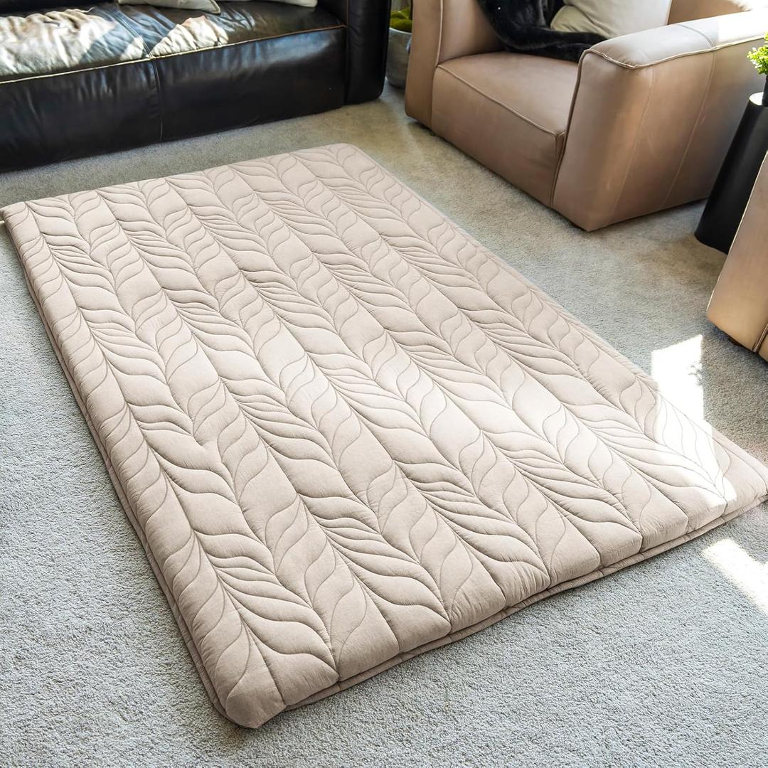 ZonLi Japanese Floor Mattress Futon Mattress Twin Size, Thicken Roll Up Tatami Mat w/ 100% Cotton Washable Cover, Portable & Foldable Floor Bed Mattress for Sleeping, Dormitory, Adult Kids, Khaki (Twin (80"L x 39"W x 2.5"Th), Khaki)