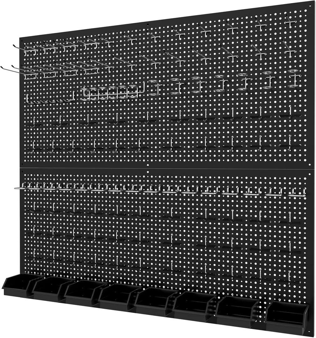 Pegboard Kit with Accessories,Includes 2 Pack 16" X 36" Steel Pegboard and 180 PCS Varied Accessories,can be Used for Tool Storage and Garage Organization. (Black Box)
